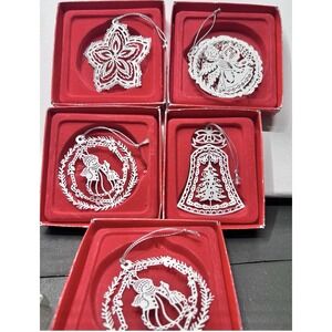 Vintage Russ Berrie Christmas Silhouettes Die Cut Metal Ornament Set of 5‎